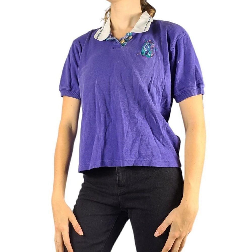Vintage Retro Embroidered Purple Golf Polo Shirt